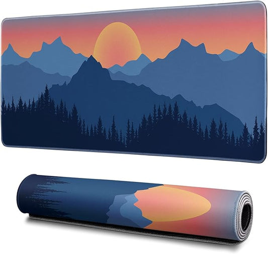 Japanese Mountain Landscape Gaming Mouse Pad XL Extended Large Mousepad with Nonslip Rubber Base Stitched Edges Laptop Computer Keyboard Desk Mat for Office Home and Game