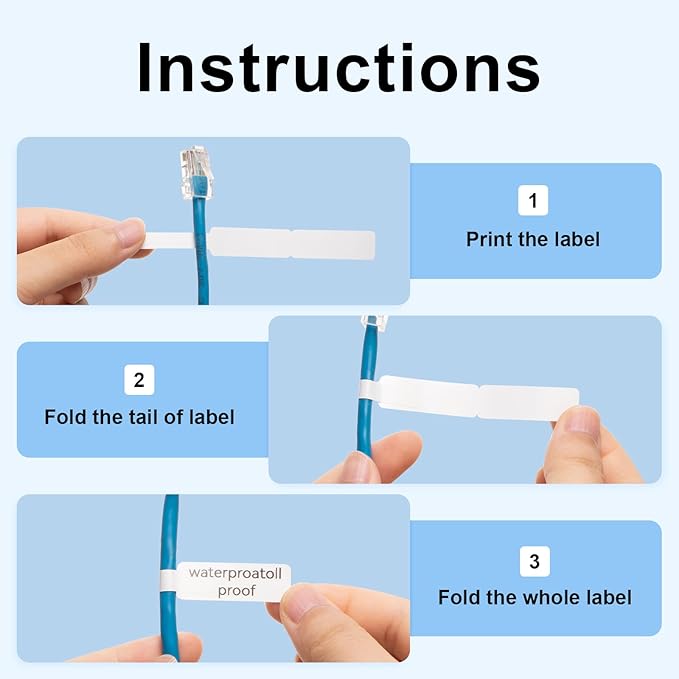 NIIMBOT D11 Label Tape D110 Label Maker Papers 3Rolls Cable Labels, Self-Adhesive Labeling Tape 0.47" X 4.29" (12 X 109mm) Cable Label Refills for Home Office Circuit Box, 195 Labels/3Rolls, White
