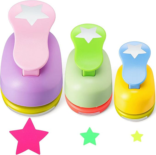Chengu 3 Pack Craft Hole Punch 2,1 and 5/8 Inch Punch Paper Punchers with 10 Pcs Sticker, Cutter for Card Making Scrapbook DIY Albums Photos Office Supplies(Star)