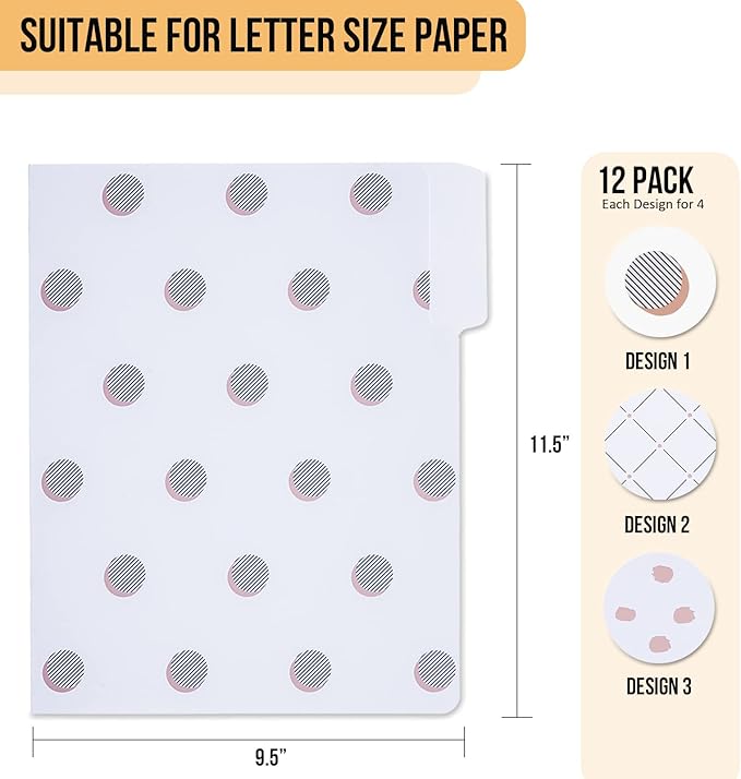 Y YOMA 12 Pack Rose Gold File Folders Letter Size Decorative File Folder Cute Pretty Colored Heavyweight Filing Folder Office Supplies File Organizers for Office School Home Desktop with 1/3-Cut Tab