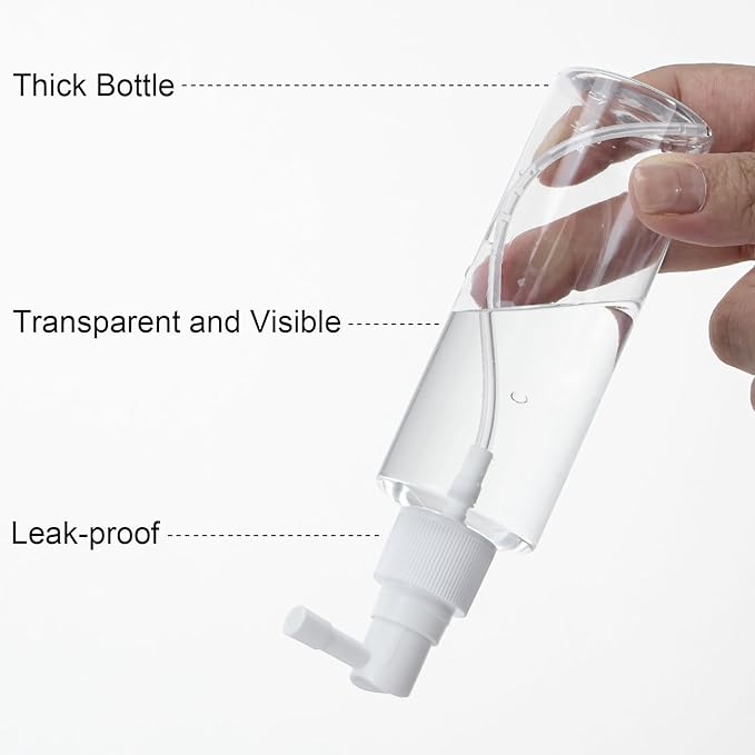 Yebeauty 4 Pack Refillable Travel Size Spray Bottle Plastic Empty Fine Mister Small Spray Bottles with Tight Cap Long Mouth TSA Approved Sprayer Atomizer for Hair Perfumes Cleaning, 3.3oz/100ml Clear
