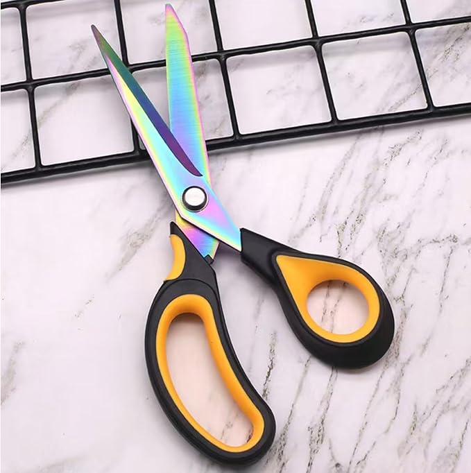 Scissors All Purpose, 9.5 Inch Premium Stainless Steel Scissors Heavy Duty Titanium Coating Sewing Fabric Scissor Cutting Fabric Leather, Hand Cutting Tools for Office, Home, School, Sewing and Crafts