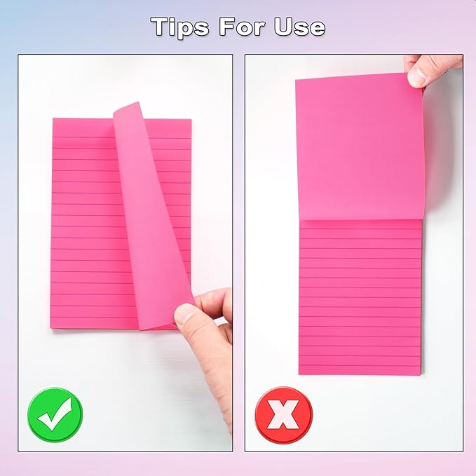 9 Pack Lined Sticky Notes 4X6 in Post Sticky Notes with Lines, Large Ruled Post Sticky Colorful Super Sticking Power Memo Pads Strong Adhesive (Pink Themed)