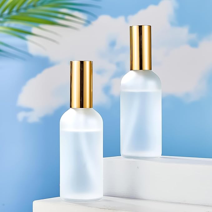 Roshtia 30 Pcs 3.4 oz/ 100 ml Gold Glass Spray Bottle Refillable Perfume Atomizer Clear Decorative Empty Bottles with Fine Mist Sprayer Pump for Face Body Travel