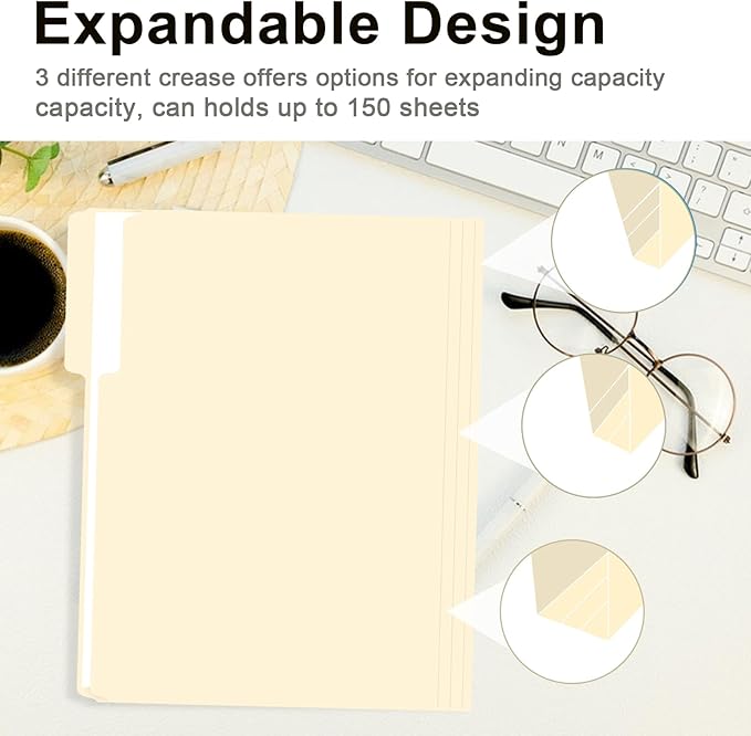 File Folder, RAZCC 200 Pack 1/3 Cut Tab File Folders Letter Size, Manila Folders, Folders with Tab, Great for Organizing and Easy File Storage