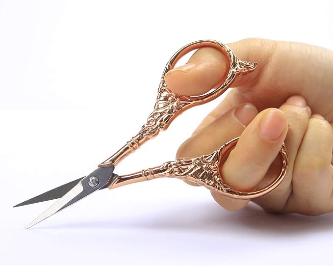 BIHRTC Vintage European Style Scissors Stainless Steel for Cross Stitch Cutting Embroidery Sewing Handcraft Craft Art Work DIY Tool(Rose Gold)