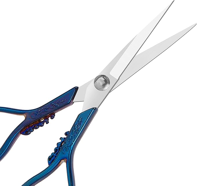 Small Stainless Steel Scissors, Vintage European Style, Blue