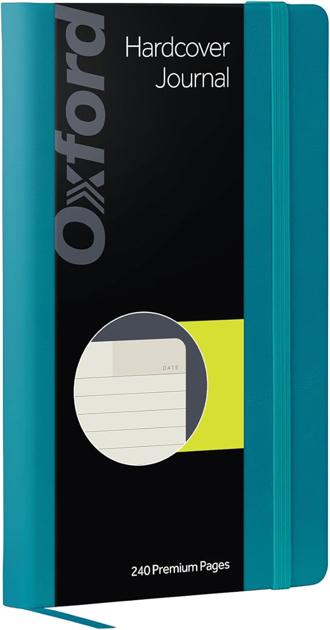 Oxford Journal, Lined Writing Notebook, Writer's Journal, Classic Notebook for School or Office, 240 Pages of Lined Ivory Paper, 5" x 8.25", Teal Hardcover (1014493)