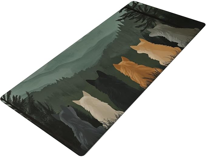 Mouse Pad Desk Mat Leather Desk Pad Large Gaming Desk Cover Protector Mat for Keyboard Computer Laptop Office Waterproof 35.4 x 16.5 Inch Cute Wolves Back and Green Mountain