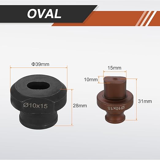 HARFINGTON Hydraulic Hole Punch Die 10x15mm Oval Hole 40Cr Steel Electric Punching Kit for MHP-20 JP-20 Electric Punching Machine, Burgundy & Black