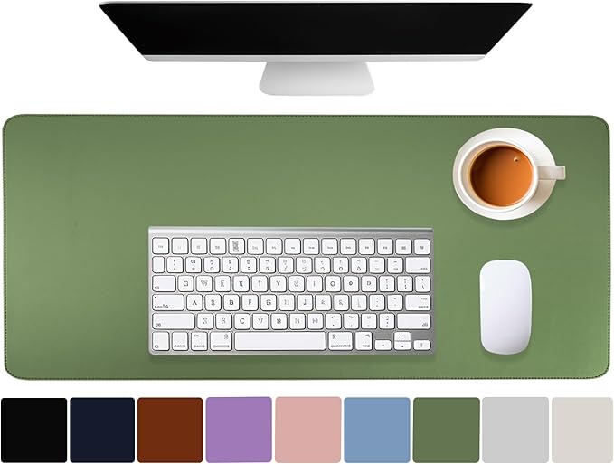 Green Desk Mat, 31.5"x15.7", PU Leather, Rectangular, Non-Slip, Large Mouse Pad, Office Desk Accessory
