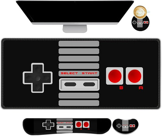 ARTSO Large Gaming Mouse Pad, Keyboard Wrist Rest Pad & Wrist Support Mousepad Set, Stitched Edge, Extended, Non-Slip Base, Memory Foam Desk Mat, Black Game Console