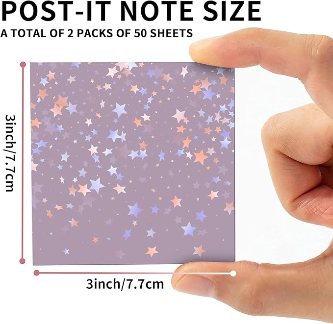 2 Pack Sticky Notes 3x3 Inches, Bright Cute Strong Sticking Power, Easy to Post for Home, Office, 80sheets/Pads, Shinning Stars