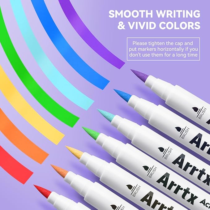 Arrtx Acrylic Markers 30A,Brush Tip Acrylic Paint Pens Markers for Rock Painting, Wood, Ceramic,Glass,Canvas,Metal,Plastic, Fabric, Stone & DIY Projects