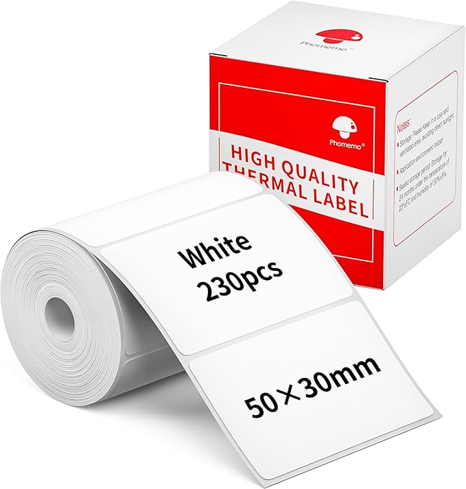 M110 Labels Compatible with Phomemo M110/M120/M200/M220/M221 Label Maker, Multi-Purpose Self-Adhesive Thermal Label, 1.96"x 1.18"(50x30mm), Black on White, 230pcs