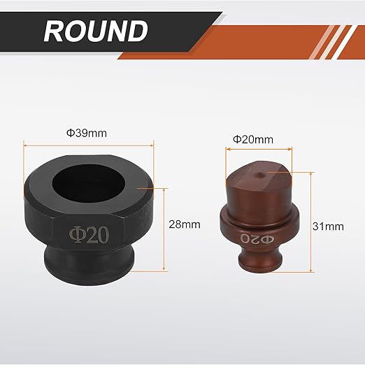 HARFINGTON Hydraulic Hole Punch Die 20mm Round Hole 40Cr Steel Electric Punching Kit for MHP-20 JP-20 Electric Punching Machine, Burgundy & Black