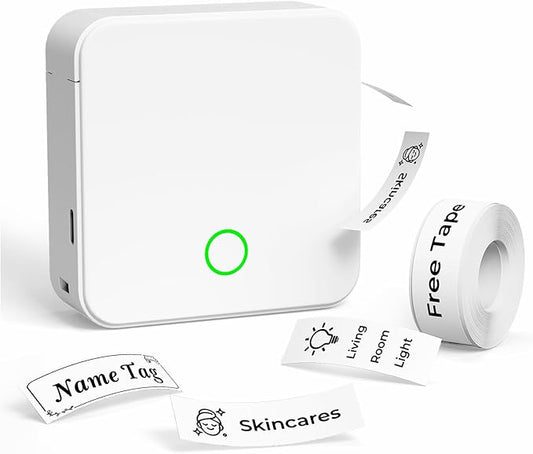Label Maker Machine with Tape P0 Rechargeable Bluetooth Mini Label Printer Portable Small Thermal Labeling Machine Easy to Use for Home Office School Organization Battery Included White