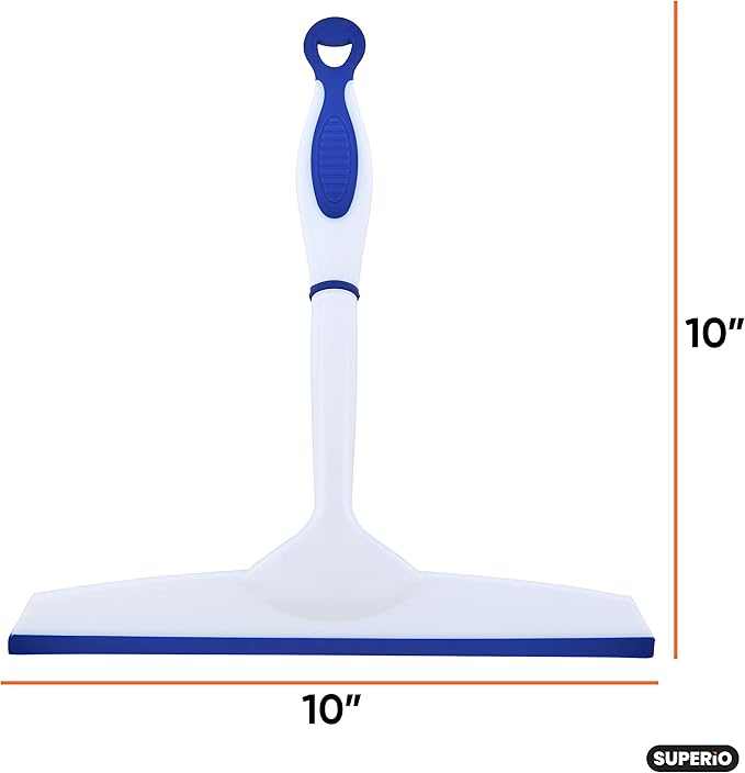 Superio Rubber Squeegee, 2 Pack, Streak Free All Purpose Window Squeegee, Comfort Grip Handle and Hanging Hook (Blue, 10 Inch- 2 Pack)