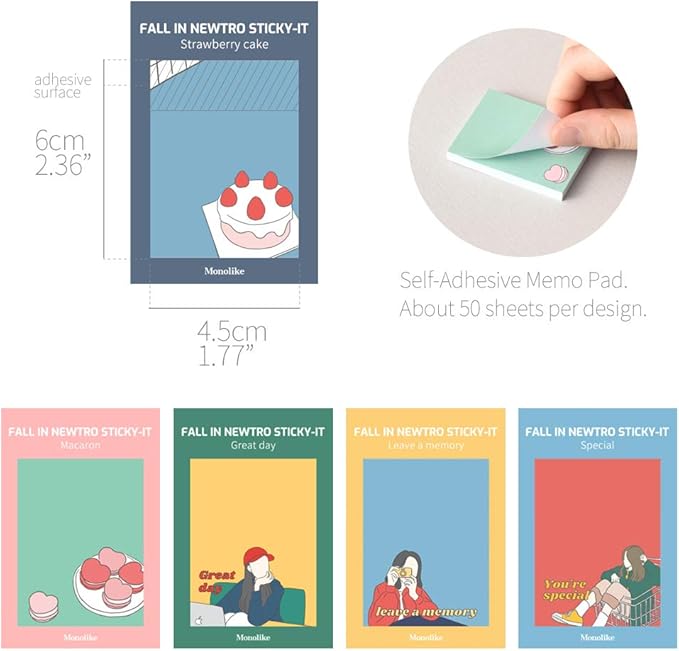 Monolike Fall in Newtro Sticky-It - 5p Set Self-Adhesive Memo Pad 50 Sheets