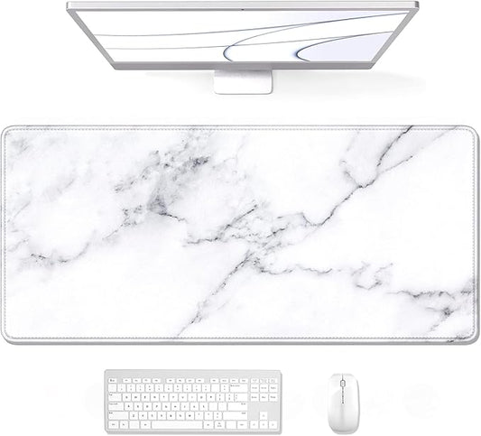 Auhoahsil Large Mouse Pad, XXL Gaming Mousepad, Desk Mat for Desktop, Thick Rubber, Big & Long Size, Stitched Edges, Full Desk Pad for Laptop & Computer, Extended 31.5 x 11.8 in, White Marble