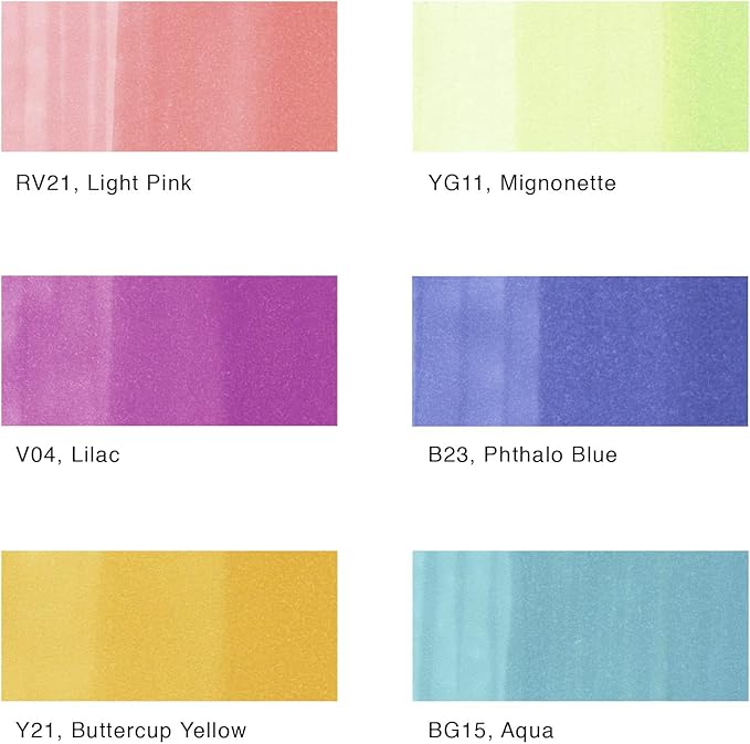 Copic Ciao Pastel Alcohol Markers 6 Colors Dual Brush Tip Art Marker for Adults/Teen Artists & Creators, Permanent Blendable Sketch Markers for Coloring Drawing & Illustration Art - Pastel Color Set