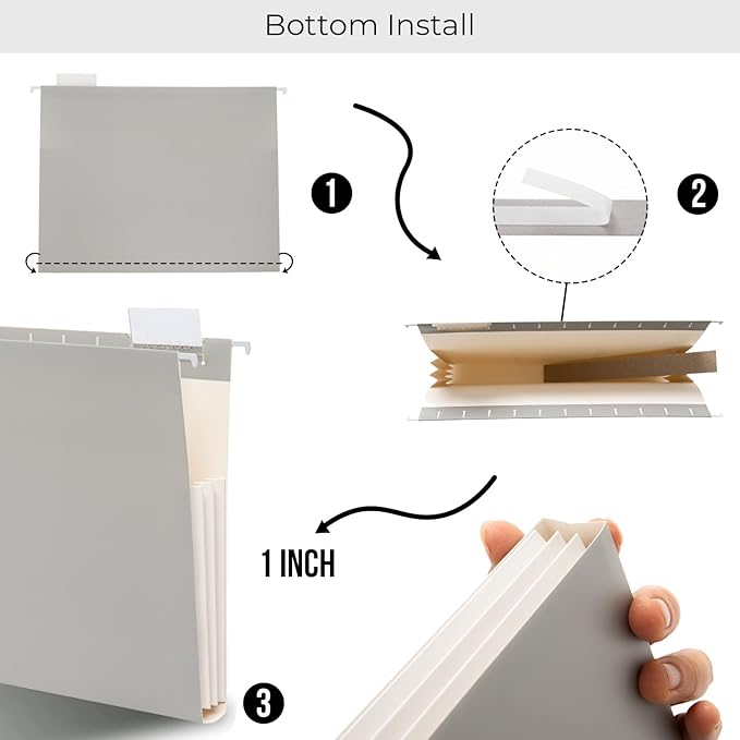 Y YOMA Letter Size - 24 Pack Extra Capacity Hanging File Folders Accordion Decorative Reinforced File Folder Cute Colored Expandable Folder for Office Home with 1/5-Cut Adjustable Tabs, Ash Grey