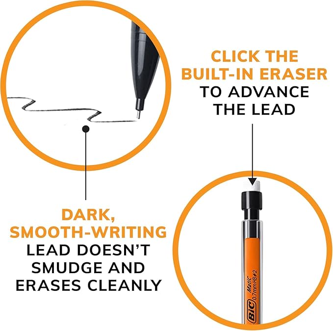 BIC Mechanical Pencils #2 Extra Smooth, Transparent Barrels with Assorted Colored Clips - Bulk Pack of 80 Lead Pencils