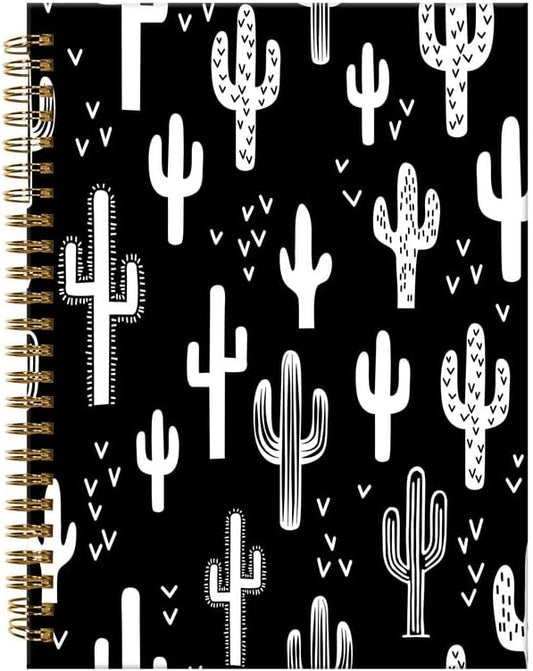 Spiral Journal Notebook,A5 Hardcover Lined Journals for Women Girl 6 x 8.3 in,120 Pages Thick Paper,Cute College Ruled Writing Notebook for Gifts Office Work School(Black White Cactus Plant)