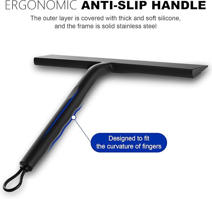 wlich Shower Squeegee for Glass Doors and Bathroom, Stainless Steel with Silicone Blade, Window and Mirror Cleaner with No-Drill Hook, Streak-Free Cleaning Tool