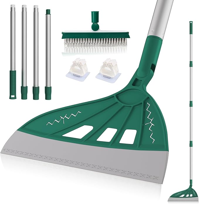 Magic Air Broom, Squeegee Broom for Floor Cleaning, Multifunctional Floor Squeegee with Aluminum Adjustable Handle, 60’’ Magic Silicone Broom for Glass, Fine Dust, Pet Hair, Liquids (Green)