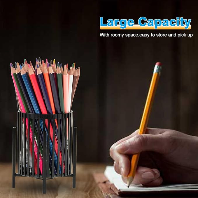 Black Pen Holder Cup for Desk, Black Metal Pencil Holder, Premium Metal Pen Cup Pencil Holder Marker Holder, Desk Accessories Organizer for Home & Office