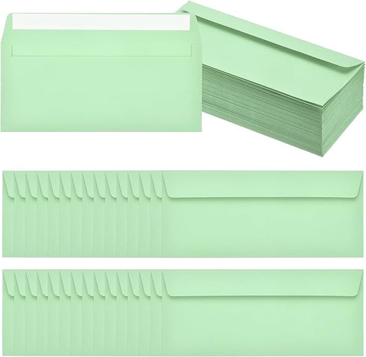 PATIKIL 100 Pack Light Green #10 Business Envelopes, Colored Self Seal Letter Size Envelopes for Business Mailing Office Checks Invitation, 4-1/8 x 9-1/2 Inches