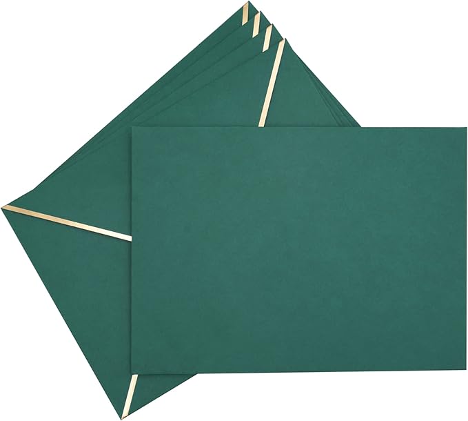 A7 Envelopes - V Flap Foil Border Luxury Mailing Envelopes for 5" x 7" Cards - for Wedding, Invitations, Baby Shower, Photos, Graduation, Birthday, Bridal Shower - 5.25" x 7.25" (Dark Green, 25 Pack)