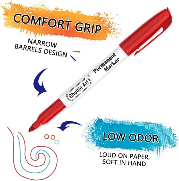 Shuttle Art 144 Pack Permanent Markers, Permanent Marker Assorted Colors, 12 Bright Colors Fine Point Permanent Markers For Kids and Adult Coloring on Wood, Stone, Glass as Office, School Supplies