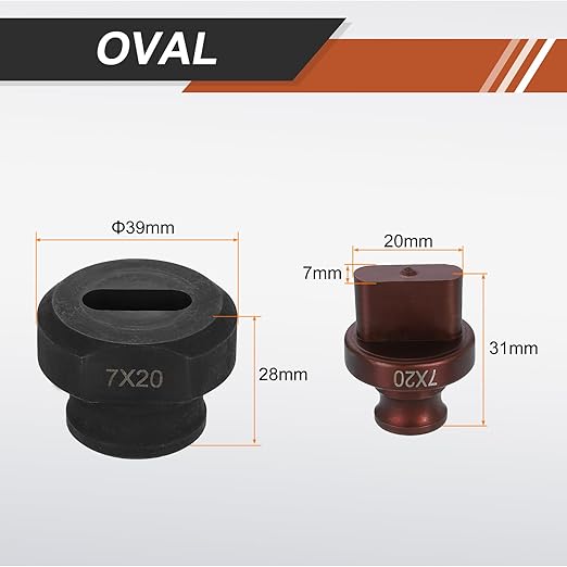 HARFINGTON Hydraulic Hole Punch Die 7x20mm Oval Hole 40Cr Steel Electric Punching Kit for MHP-20 JP-20 Electric Punching Machine, Burgundy & Black