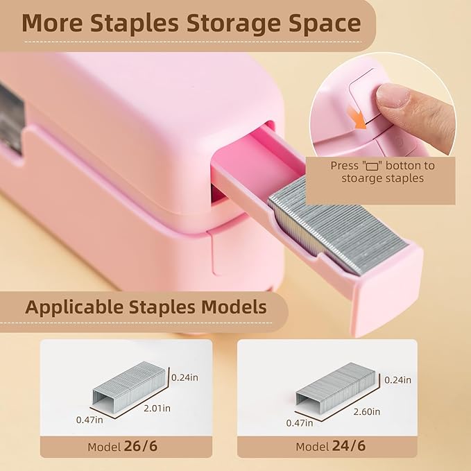 deli Stapler, Desktop Staplers with 830 Staples and Integrated Staple Remover, 40 Sheet Capacity Office Stapler, Pink