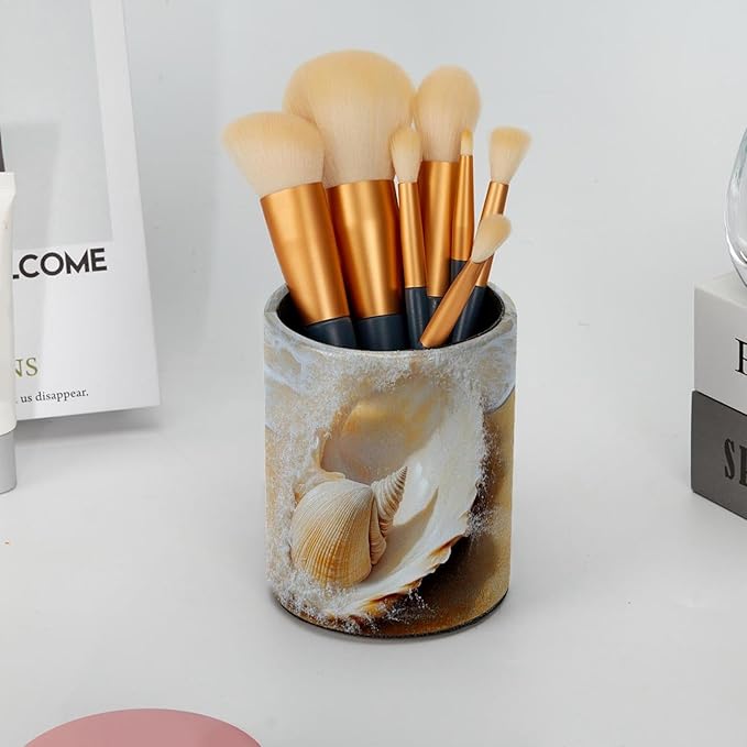Desk Pencil Pen Holder, _Shell Sand (3) Pen Organizers for Desk Desktop Storage Stationery Supplies Cup Pot for Office School Home