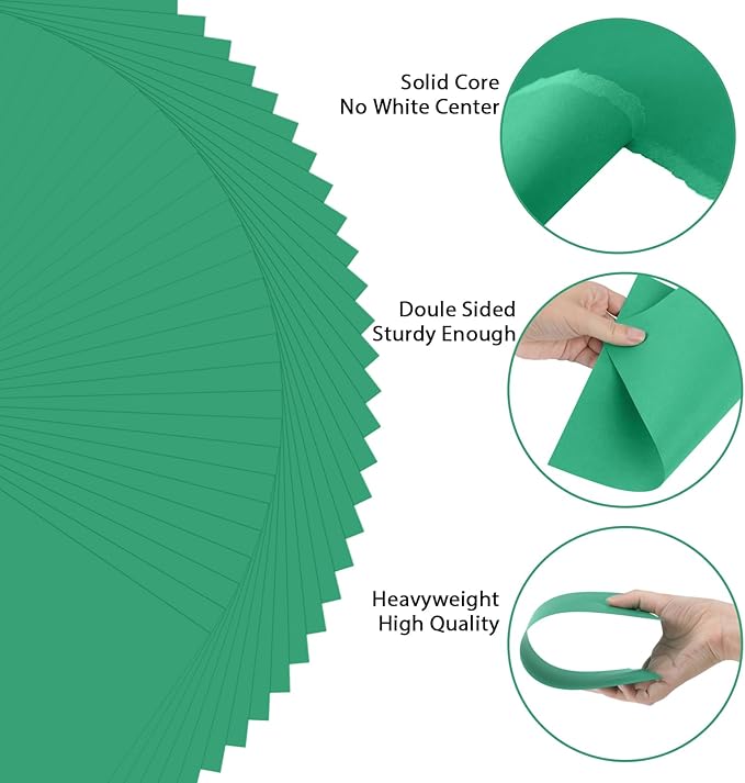 OcePor 50 Sheets Christmas Green Cardstock Paper, Colored Printer Paper 8.5 x 11, Card Stock Thick Construction for Craft,Scrapbook，Office Printing, Invitations, Certificates，92 lb/250gsm