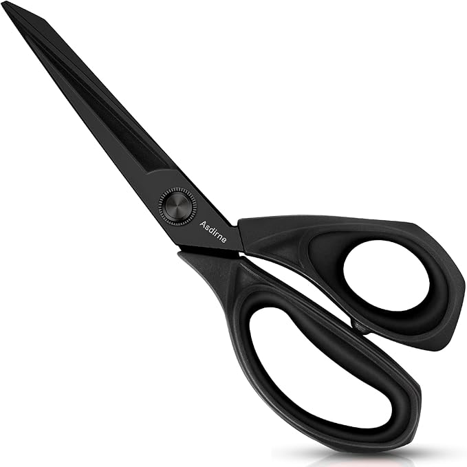 Black Titanium Fabric Scissors, Dressmaking Scissors with Heavy Duty Multi-Purpose Titanium Coated Blades and Comfortable Soft Grip Handles, Black, 25CM