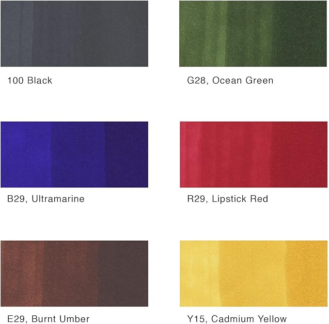 Copic I6-Skin Ciao Markers, Skin, Portrait, 6-Pack and Copic Sketch, Alcohol Markers, 6pc Set, Bold Primaries