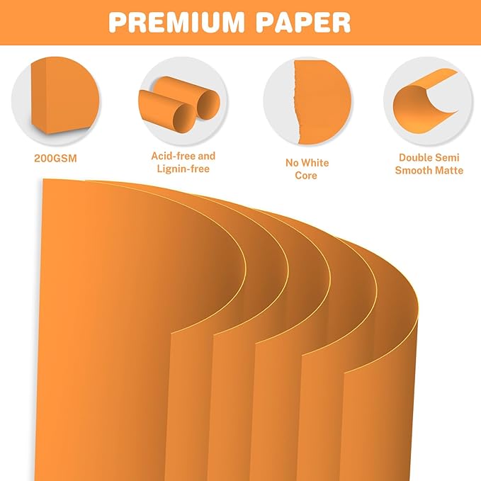 Light Orange Cardstock 8.5 X 11, 40 Sheets Card Stock, 75lb/ 200gsm Copy Paper, Cardstock Printer Paper For Art, Drawing, Invitation, DIY Card, Watercolor, Craft, Construction, School & Office Supplie