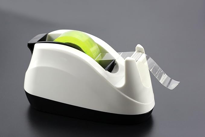 Heavy Base Nonskid Desk Tape Dispenser One-Hand Dispensing, White, 4 Pack