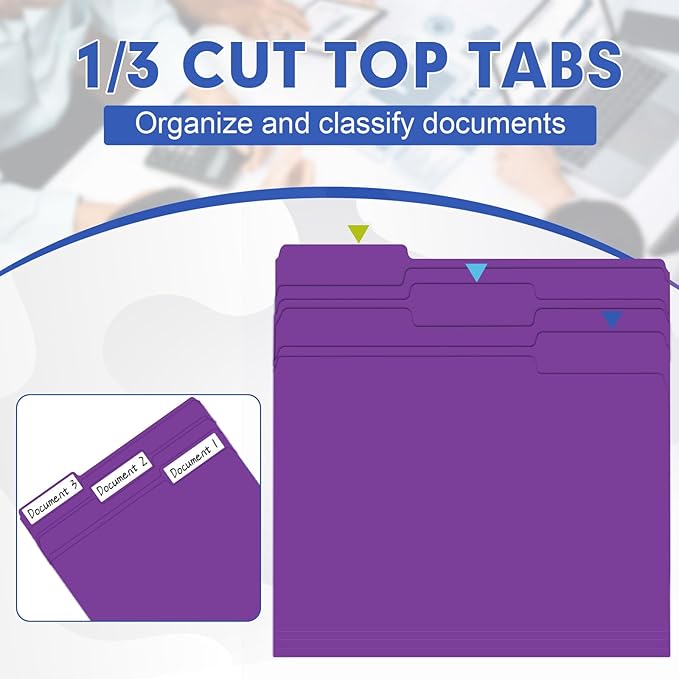 File Folder, HERKKA 120 Pack 1/3 Cut Tab File Folders, File Folders Great for Organizing and Filing, Letter Size, Purple