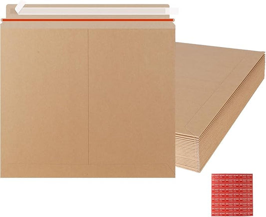 25 Pack 12.75x15 inch Kraft Rigid Mailer Self Seal Photo Document Mailers, Stay Flat Cardboard Envelopes Kraft Photography Mailers for CD, Photos, Document
