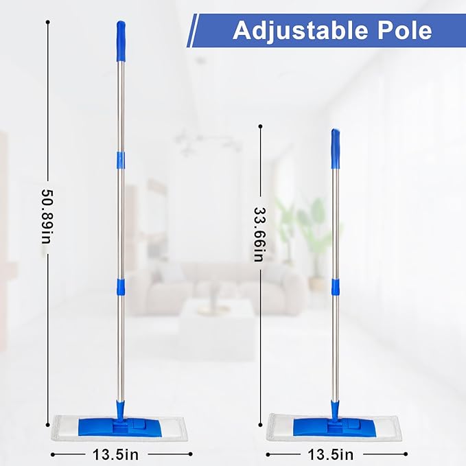 17" Microfiber Mop for Hardwood Floor Cleaning,Mops with 50" Stainless Steel Pole, 1 Reusable & Washable Mop Pad, Wet & Dry Use for Hardwood, Tile, Marble and Vinyl Floors