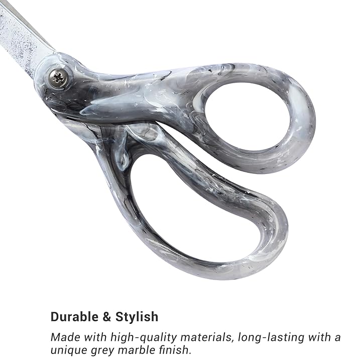 LIVINGO Fabric Scissors All Purpose - Sharp Heavy Duty Shears, Stainless Steel Blades, Marble Grey Color Coating, Smooth Grip for Home Office Crafting Sewing Cutting Clothes, Paper, 8 Inches