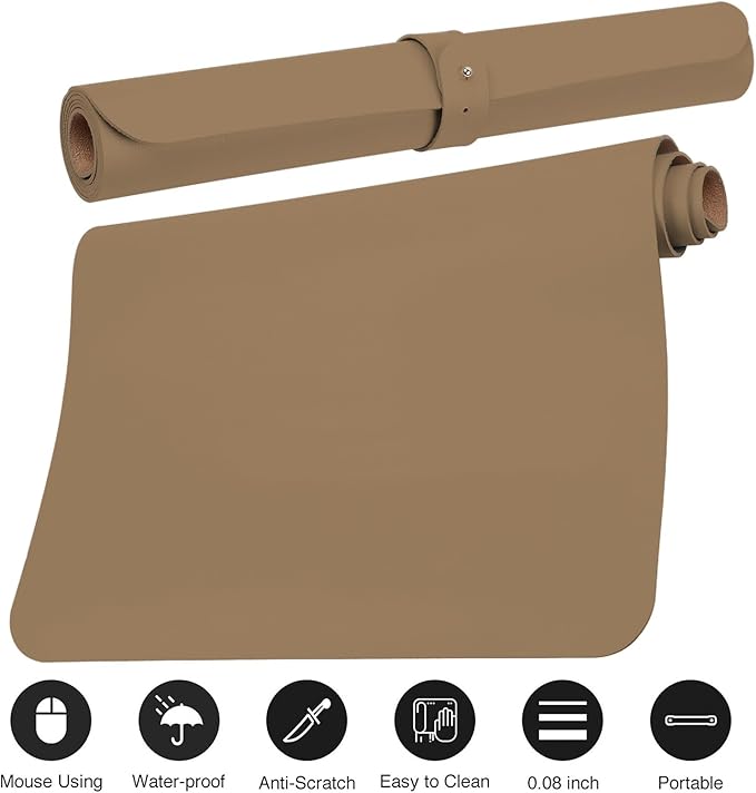 Boutilon Leather Desk Pad Protector,Non-Slip Mouse Pad,Laptop Desk Pad,Office Mouse Mat,Waterproof Leather Desk Blotter,Desk Writing Pad for Office and Home (S-Dark Apricot,24"x 14")