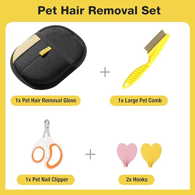 Gvwoye Pet Hair Removal Glove - Electrostatic Pet Hair Remover, Cat & Dog Hair Remover Tool for Couch, Furniture, Carpet, Car Seat, Curtain, Reusable Double Sided Cat Grooming Gloves (1PC)