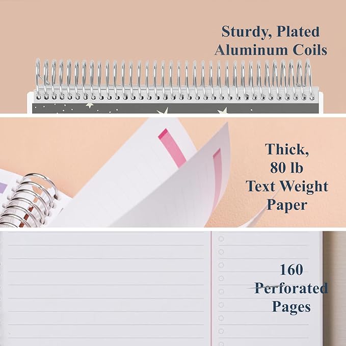 Erin Condren 8.5" X 11" Spiral Bound Productivity Notebook, Starry Sky, Functional 160 Lined Page and 80Lb Thick Paper Spiral Notebook, Stickers Included