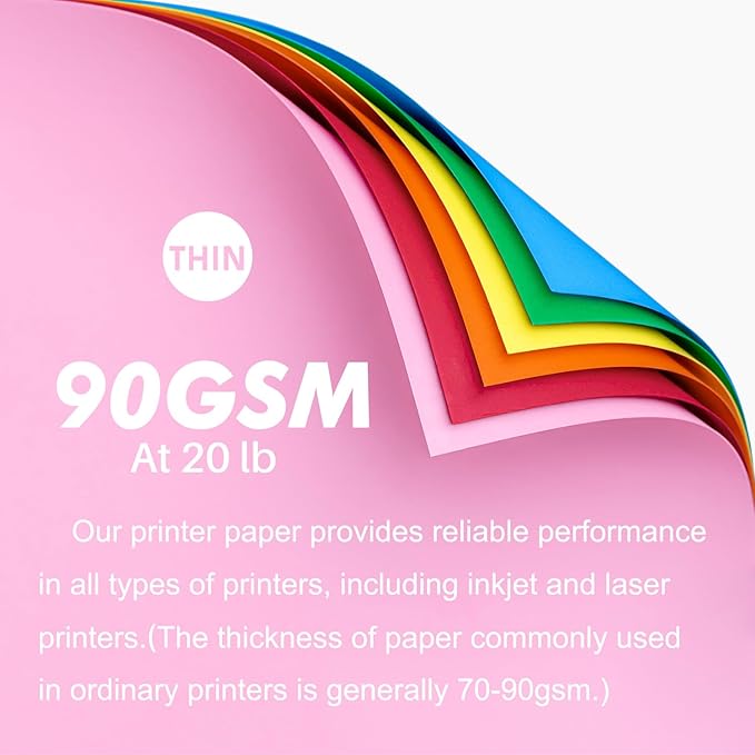 Color Copy&Print Paper 8.5X11 Inches,180 Sheets 9 Colors Rainbow A4 Printer Paper 20 lb/90GSM Colored Origami Paper for Cutting DIY Kids Art Craft